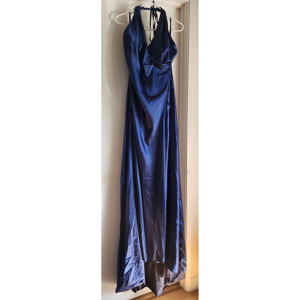 Hebeos Formal Dress Gown Blue Halter Maxi‎ Evening Party Special Occasion Sz XL